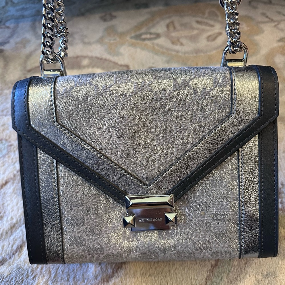Michael Kors Metallic Silver and Black Crossbody Bag
